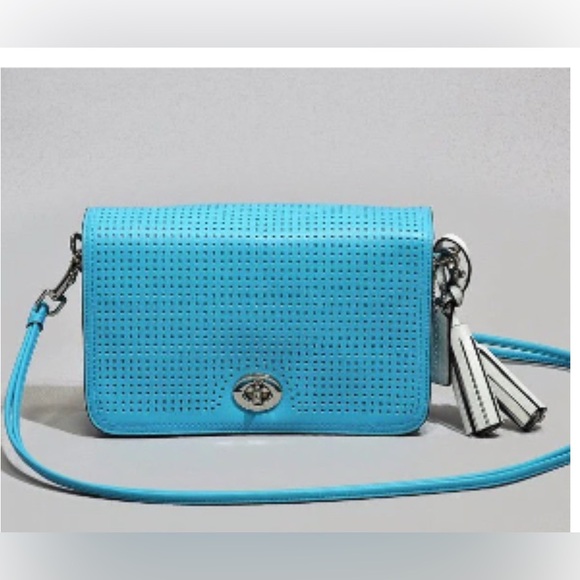 Coach Handbags - Coach legacy penny robin Blue Perforated Crossbody Bag GUC